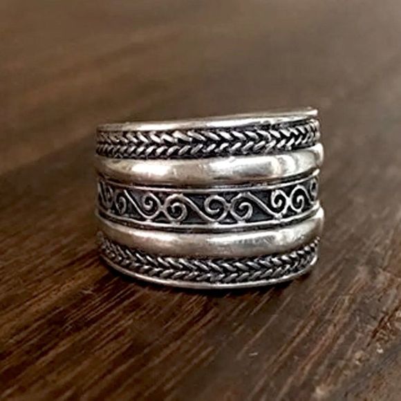 Vintage Sterling Silver Rope Cigar Band Ring Sz 7 - Picture 4 of 4
